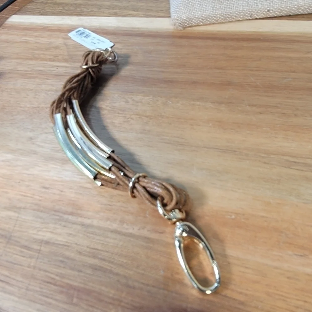 NEW New York and Company Leatherette and Gold tone Metal Bracelet